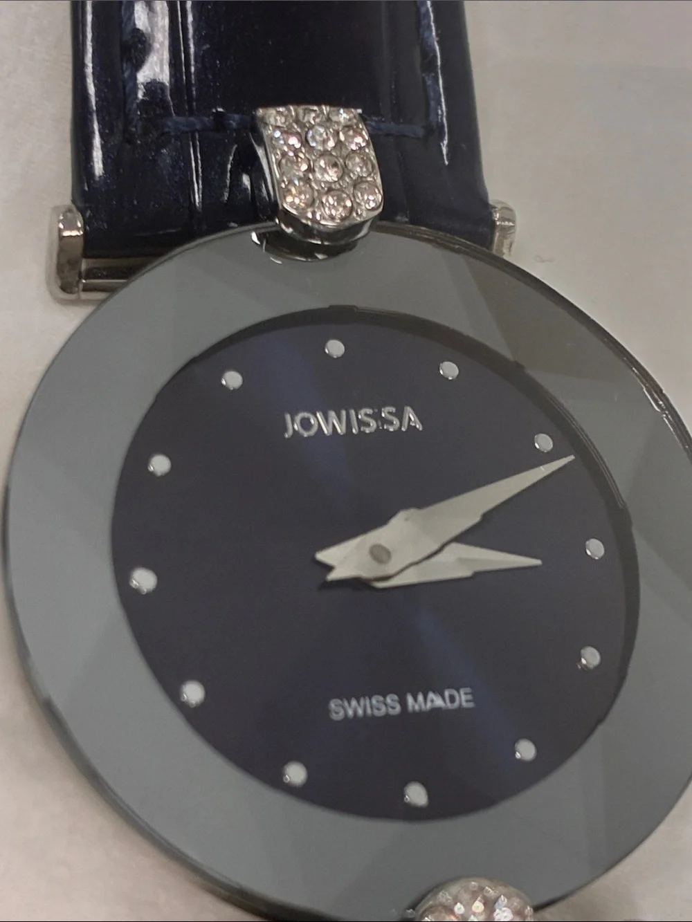 Women Jowissa Swiss  Blue Faceted Crystal Accent Leather Strap Watch